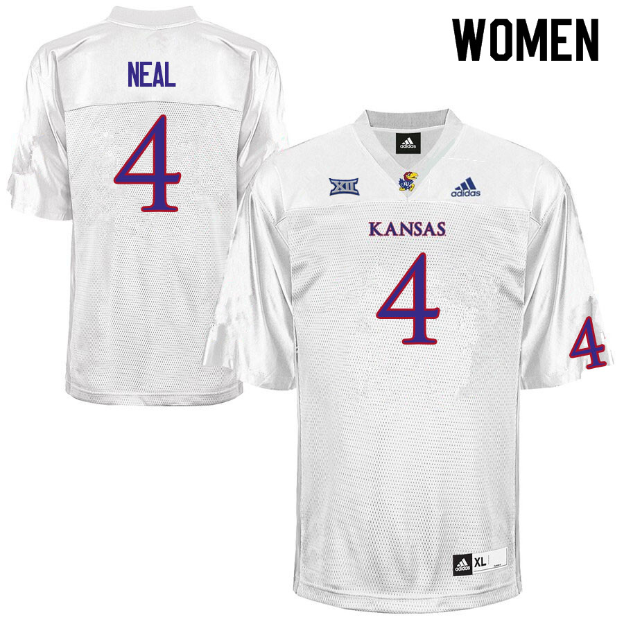 Women #4 Devin Neal Kansas Jayhawks College Football Jerseys Sale-White - Click Image to Close